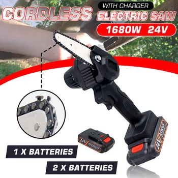 

Drillpro 1680W 24V Mini Cordless Electric Saw Portable One-Hand Saw Woodworking Electric Chain Saw Wood Cutter 1/2 Batterys