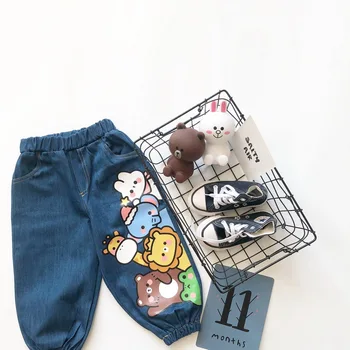 

Tonytaobaby Children's Autumn Jeans Boys and Girls Cute Little Animal Print Blue Pants