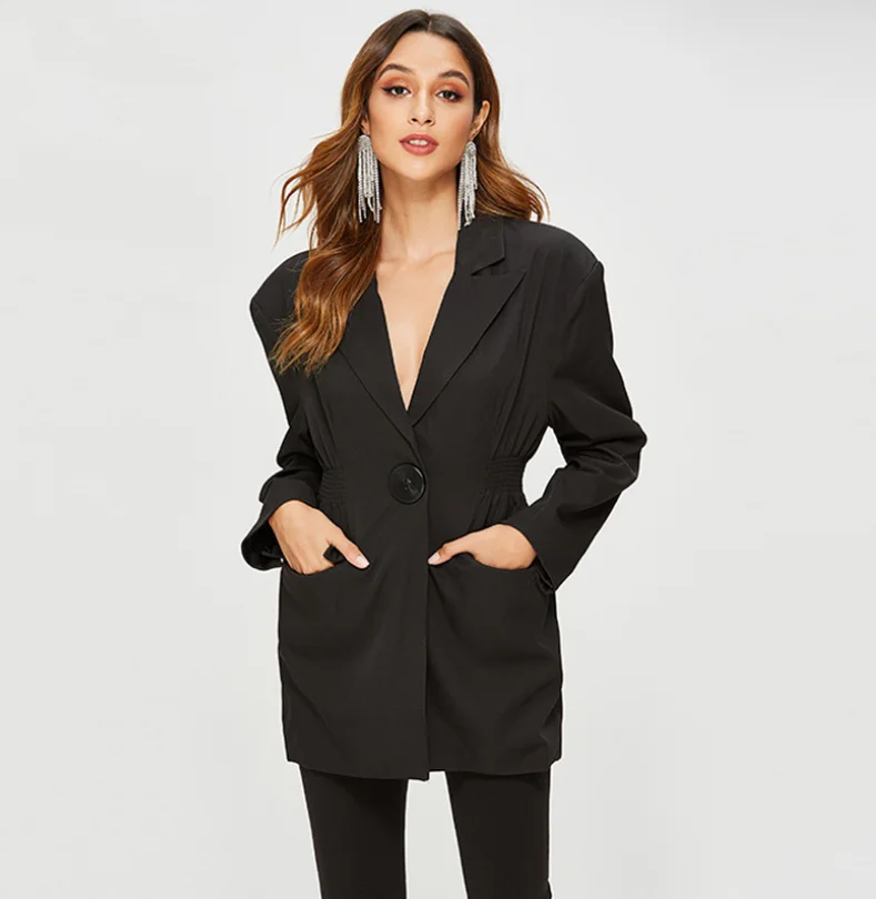 Zwart Roze Bruin Blazer Lange Mouwen Kantoor Jas Turn-Down Kraag Lange Mouwen Jas Dames Vest Uitloper Blazer Femme sp Zwart Roze Bruin Blazer Lange Mouwen Kantoor Jas Turn-Down Kraag Lange Mouwen Jas Dames Vest Uitloper Blazer Femme sp