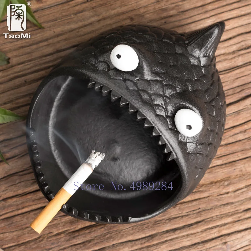 Tao Fan Creative Cute Animal Ceramic Ashtray Piranha Desktop Office Decoration Household Windproof and Fly Ash Car Small Ashtray 4