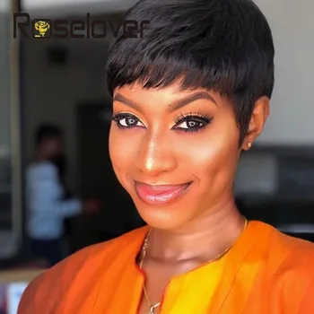

Short Straight Pixie Cut Human Hair Wigs Brazilian Hair Full Machine With Bangs Wig Pixie Cut Wigs For Black Women
