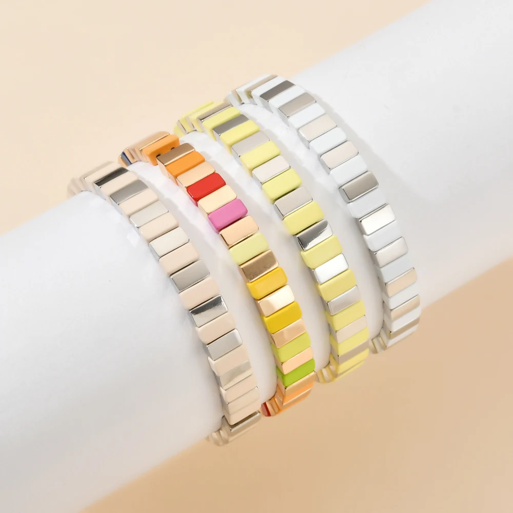 Women Rainbow Bracelets Fashion Handmade Enamel Bracelet Tile Beaded Jewelry Pulsera Stackable Geometric Bangle Factory Bracelet Jewelry