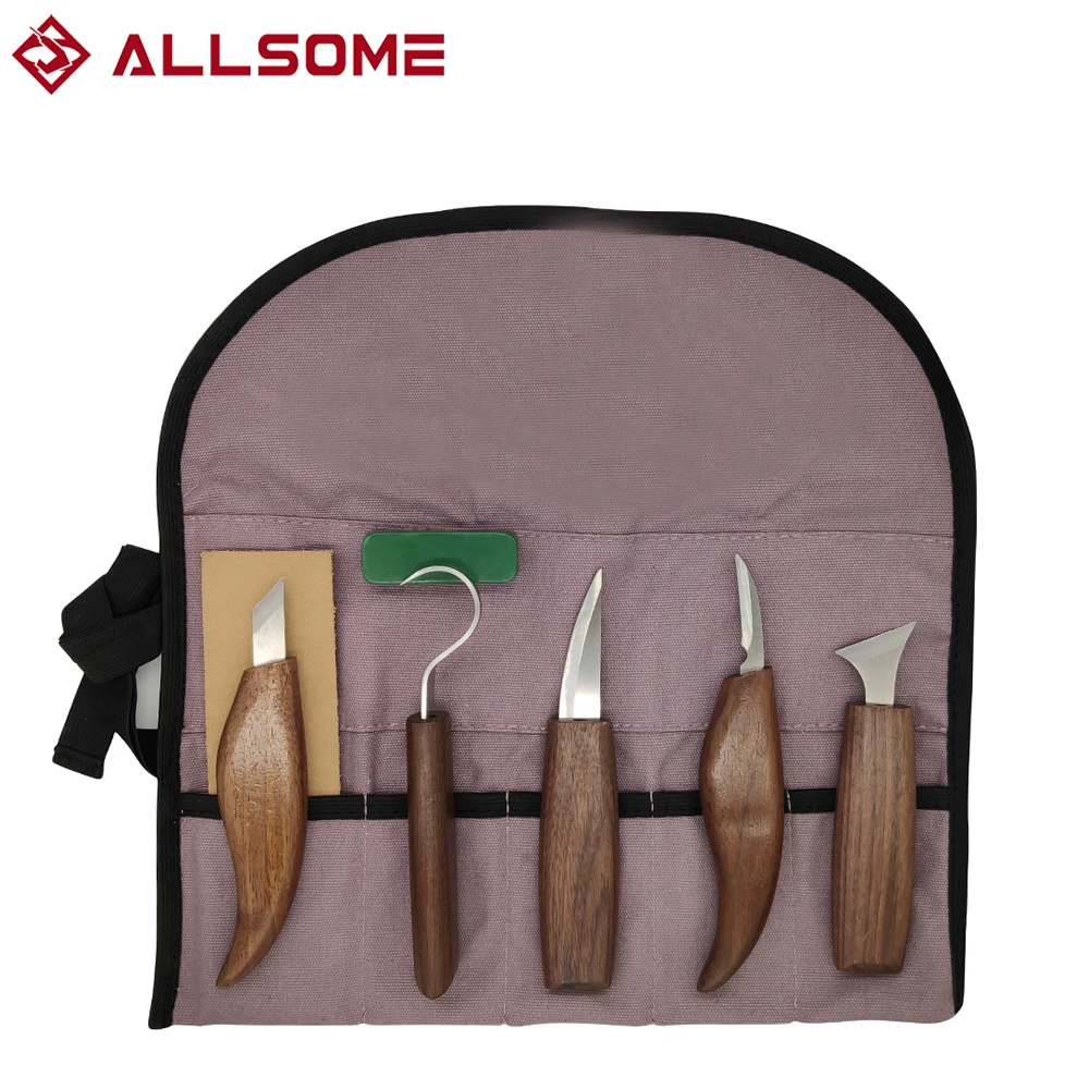 ALLSOME 8Pcs Wood Carving Knife Chisel Woodworking Cutter Hand Tool Set Peeling Woodcarving Sculptural Spoon Carving Cutter