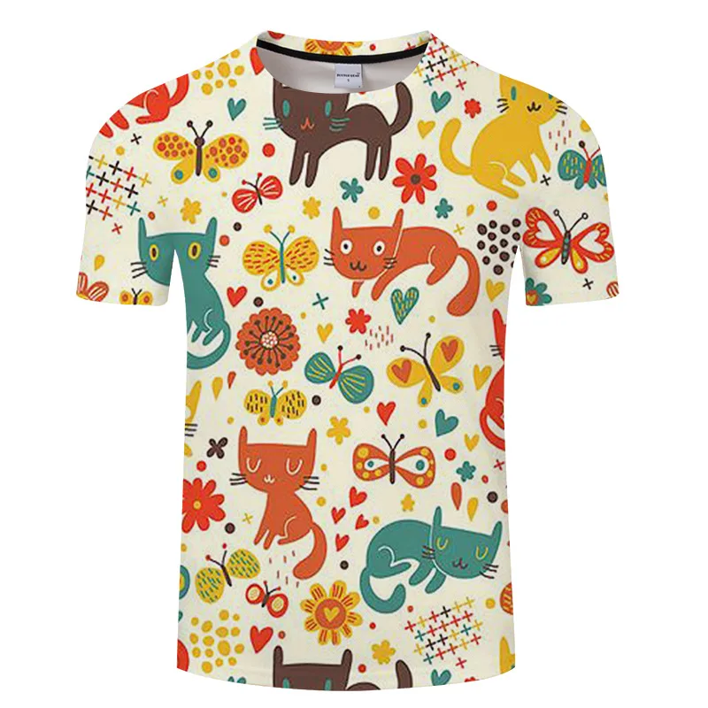 Модная новинка, крутая футболка для мужчин/женщин, Harajuku Wolf, 3d Футболка с принтом двух котов, короткий рукав, летние топы, футболки, мужская футболка, 5XL - Цвет: T1351