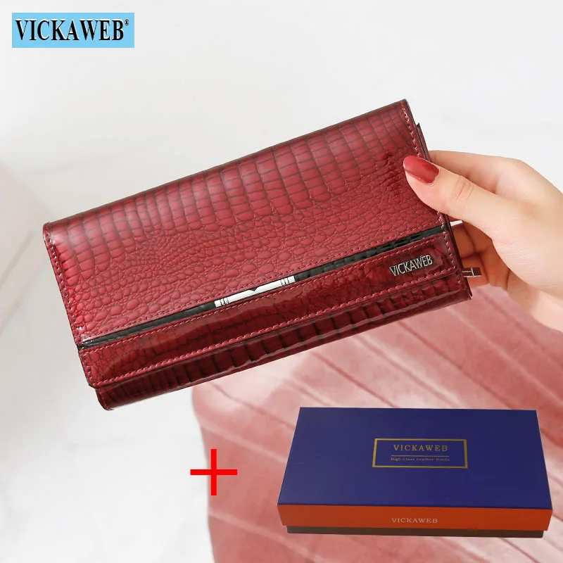 Date Red and Box VICKAWEB Женский кошелек из натуральной кожи многофункциональный женский клатч большие кошельки женские кошельки женский держатель для карт кошелек для телефона - Цвет: Date Red and Box