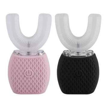 

360 Degree Wave Brush ligent Automatic Sonic Lazy Electric Toothbrush USB Rechargeable Ultrasonic U Shape Blue Cold Light