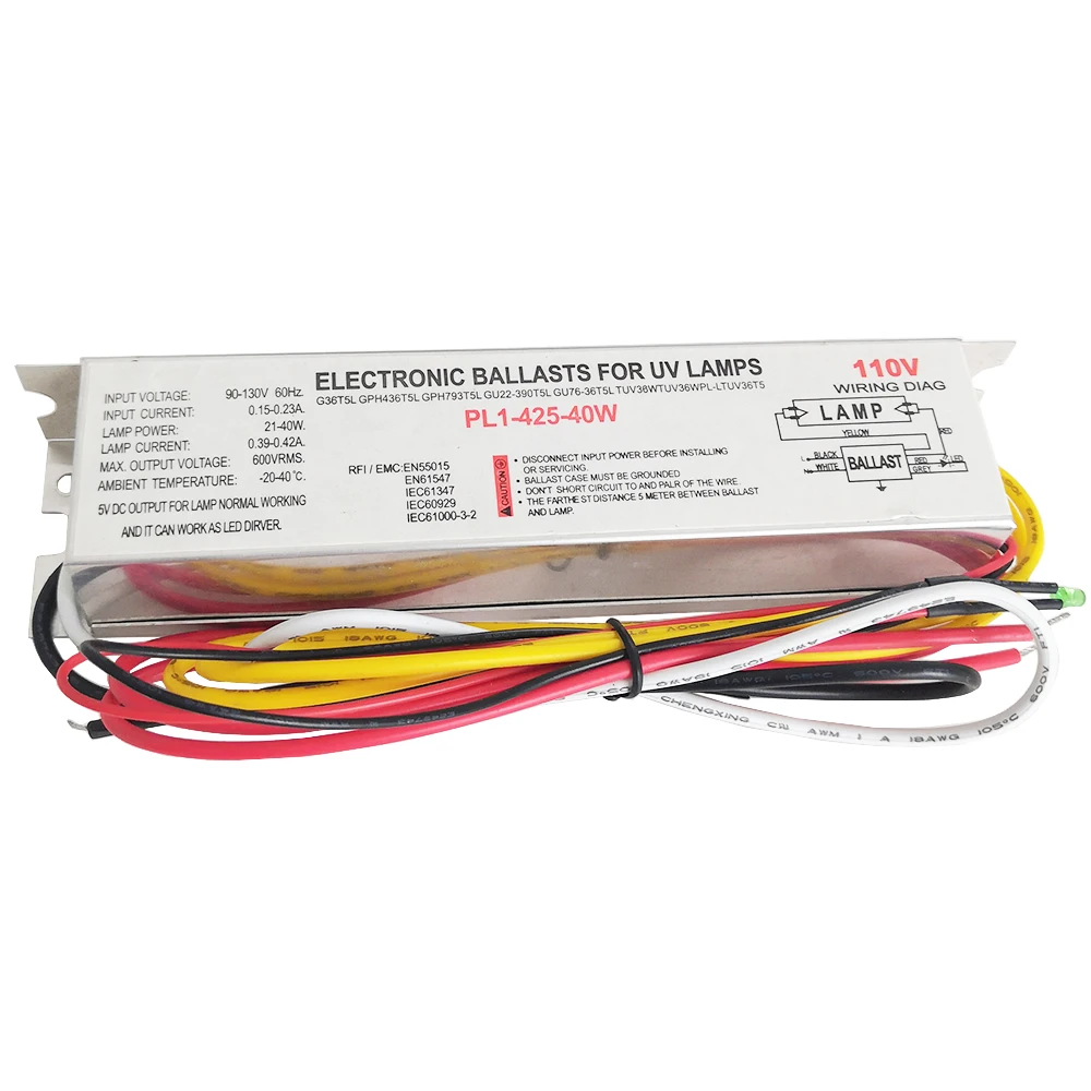 PL1-425-40W 110V 230V 전자식 안정기 (21-40W UV 램프 G36T5L, GPH436T5L, GPH793T5L 용)