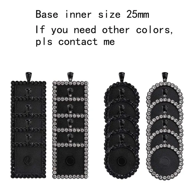 20PCS Black Rhinestone Pendant Base 25mm Alloy Cabochon Tray For Necklaces Keychains DIY Jewelry Making Components Findings Mixed blank base