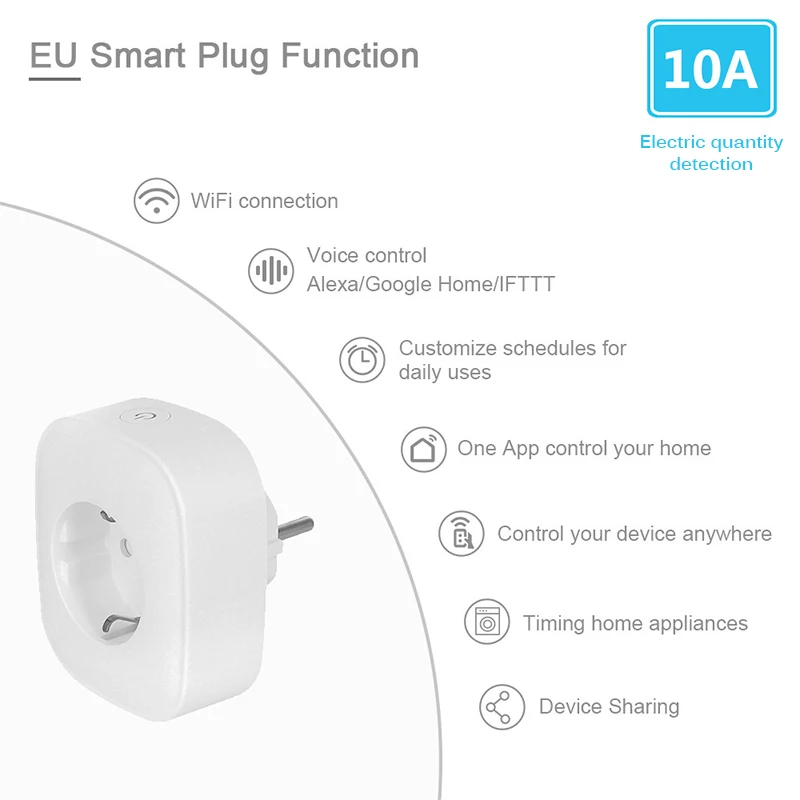 Смарт-Разъем EU WiFi Разъем 10A управление через Приложение IOS Android телефон работает с Alexa Google Home мини-управление