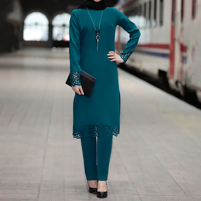 Abaya Turkey Muslim Islamic Clothing Women's Spring Autumn Blouse Long Pants Long Sleeve Shirts Dress Female Outfits 2PCS muslim headwear,muslim dress,muslim robe