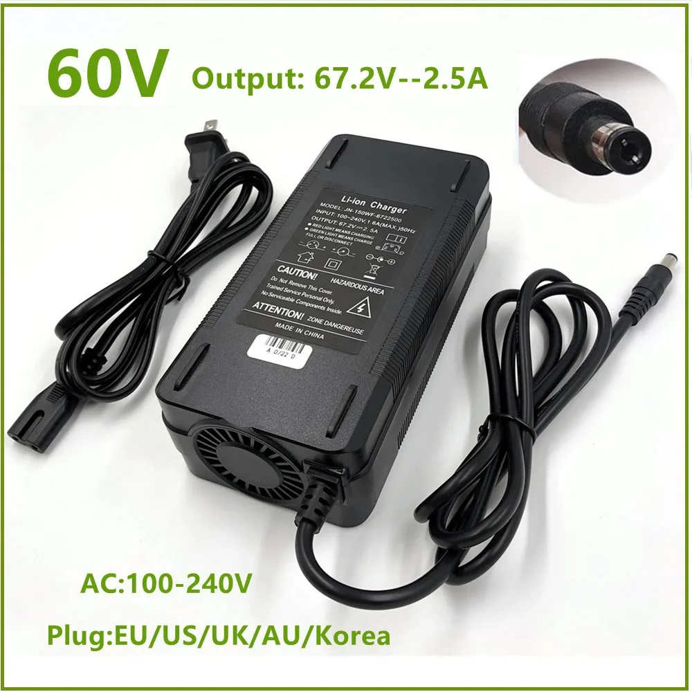 

67.2V 2.5A Battery Charger For 16S 60V Li-ion Battery Electric Bike lithium Battery Charger High Quality Strong Heat Dissipation