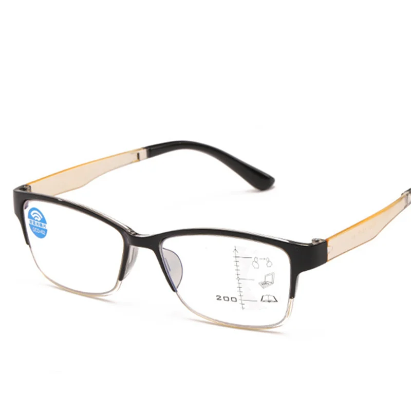 Прогрессивные многофокальные очки для чтения для женщин и мужчин, анти-голубые очки для дальней дальности, диоптрий+ 1,0 1,5 2,0 2,5 3,0 3,5 - Цвет оправы: Цвет: желтый