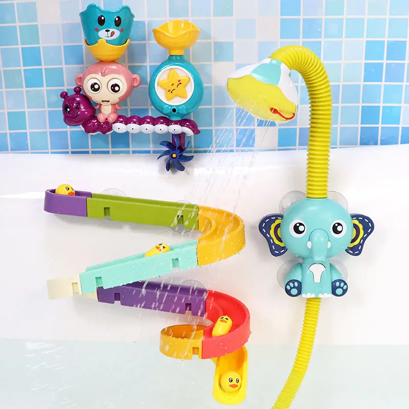 Baby Diy Wall Suction Water Slide Bathtub Toys Game Duck Elephant