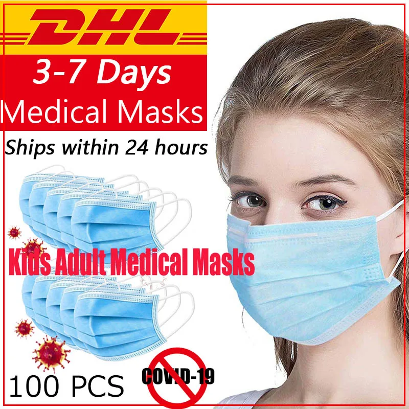 

100Pcs fp3 layer Disposable Elastic Mouth Soft Breathable Blue Soft Breathable Flu Hygiene Child Kids Face Mask DHL Dropshipping