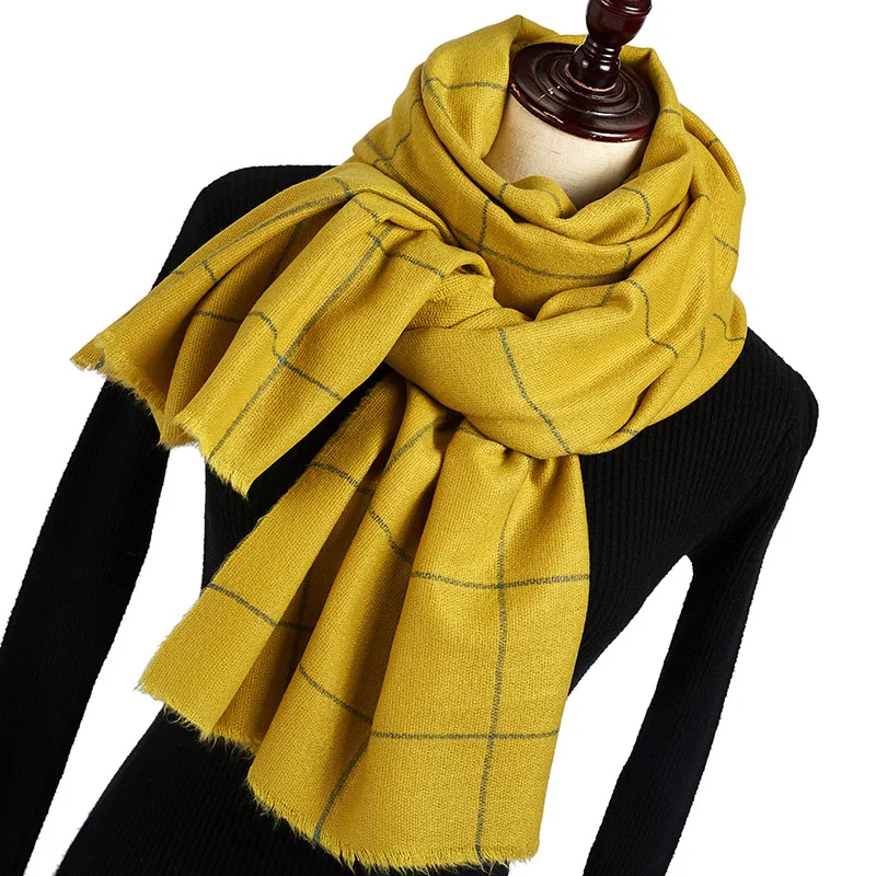 

2019 New Autumn Winter Black Red Green Yellow Buffalo Tartan Plaid Scarf Women Men Thick Fleece Wool Warm Scarves Poncho Cape