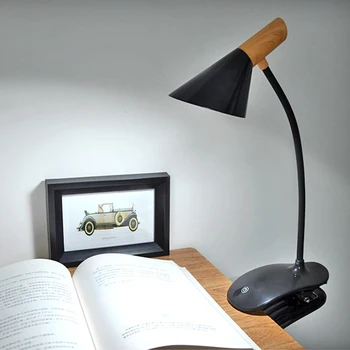 

Vintage LED Clip & Stand Flexo Desk Lamp Touch Switch Lampshade Led Rechargeable 3 Levels Dimming Table Lamps Reading Light