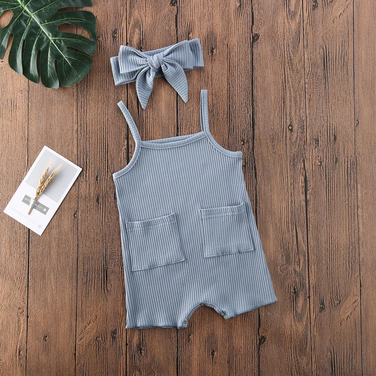 Baby Bodysuits for girl  2020 Baby Summer Clothing Infant Newborn Baby Girls Boys Sleeveless Romper Ribbed Solid Pocket Jumpsuit With Headband Bamboo fiber children's clothes Baby Rompers