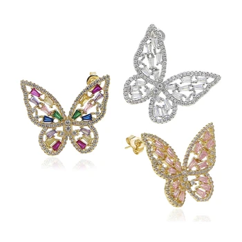 

New Korean Butterfly Stud EarringS For Women Wedding Jewelry Cubic Zirconia CryStal Bohemian Dubai Bridal cz Stud Earring