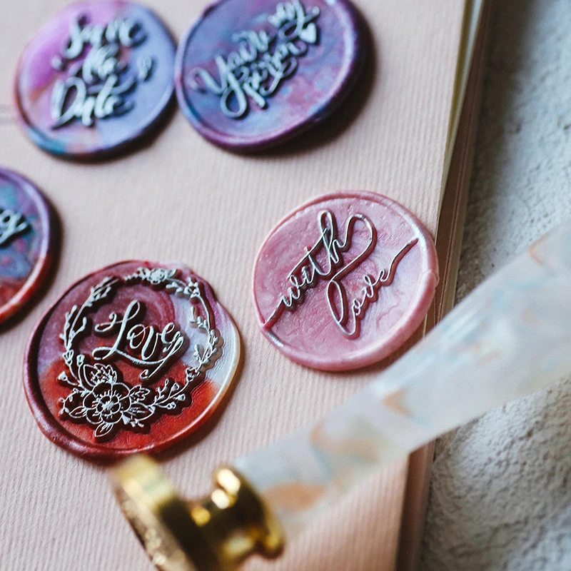 

English Calligraphy With Love Fire Lacquer Seal Happy Birthday Wishes Sealing Wax Seal Stamp Weddingaccesory Diameter 2.5cm