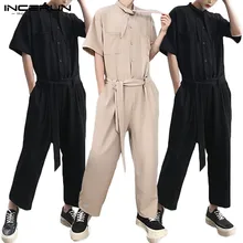 INCERUN, уличная мода, для мужчин, сплошной цвет, половина рукава, повседневный комбинезон, комфорт, мешковатые брюки карго, мужские, элегантные комбинезоны, комбинезоны