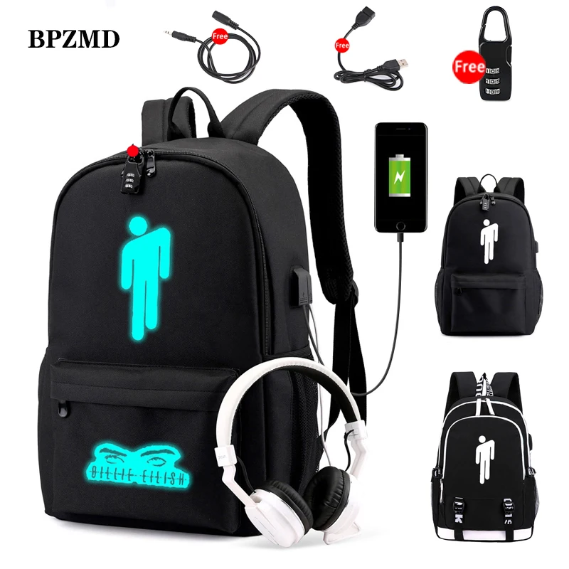 BPZMD Canvas Luminous Billie Eilish Anti-theft Laptop DJ Backpack for Teenager Boys Girls Student S