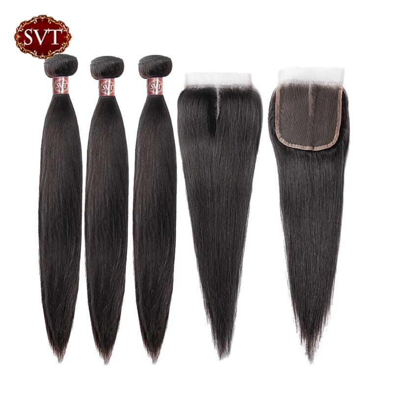 

SVT 3 Bundles With Closure Straight Hair Bundles With Closure Non Remy Hair Extension Peruvian Human Hair Bundles With Closure