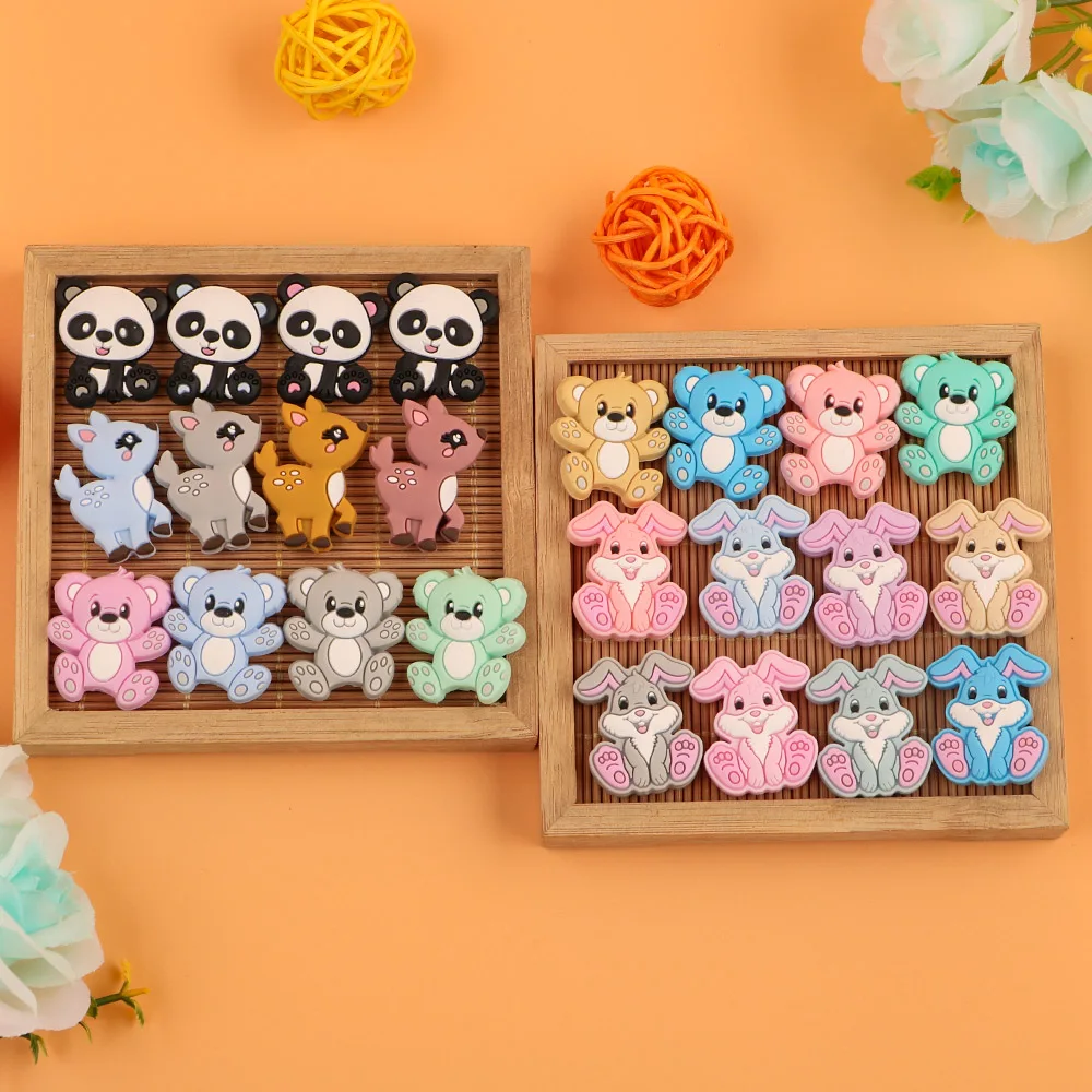 Kovict Animal silicon beads Mini rabbit deer panda Food grade silicone DIY jewelry necklace bracelet accessories 5/10pcs