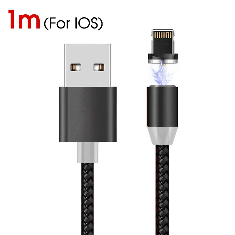 Магнитный зарядный кабель для быстрой зарядки, магнитное зарядное устройство для мобильного телефона, кабель Micro USB, кабель usb type-C, кабели 1 м для iPhone 11 X XR XS - Цвет: For iPhone Black
