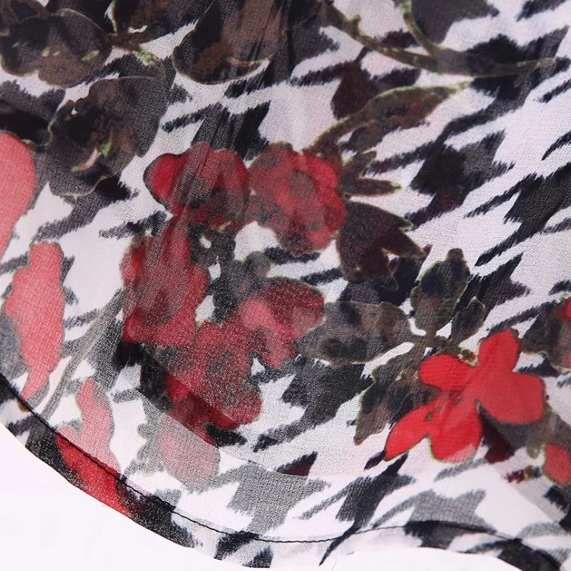 Женская винтажная Повседневная Блузка-кимоно с цветочным принтом «гусиные лапки» женские осенние Блузы с длинными рукавами шикарные женские топы с бантом LS4267
