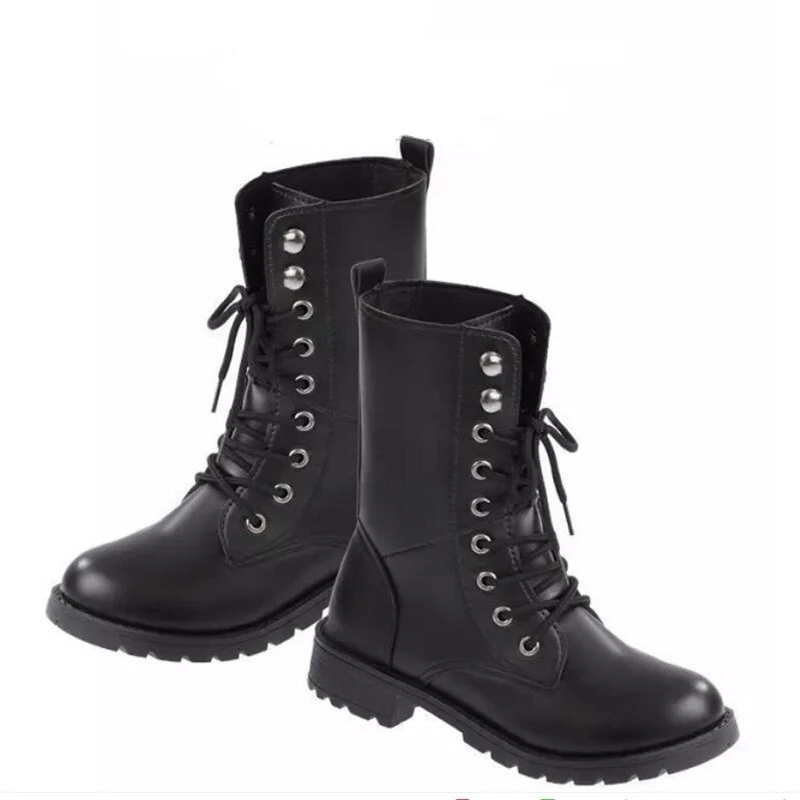 Zwart Lederen Laarzen Vrouwen Schoenen Maat 42 Platform Laarzen Femme  Nieuwe Goedkope Lace Up Gesp Laarzen Platfrom Schoenen Bota Punk  feminina|Enkellaars| - AliExpress