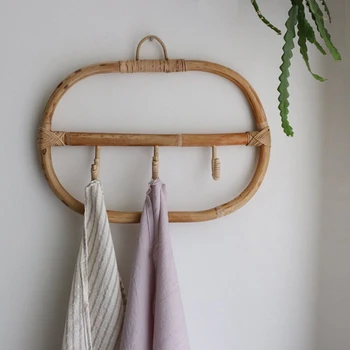 

Rattan Wall Hooks Clothes Hat Hanging Hook Crochet Nordic Vintage Cloth Holder Organizer Hangers Decor for Home Hotel Dorm Decor