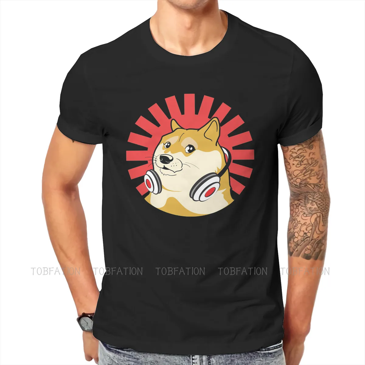 Doge Интернет-мем Милая модная футболка с наушниками винтажные графические