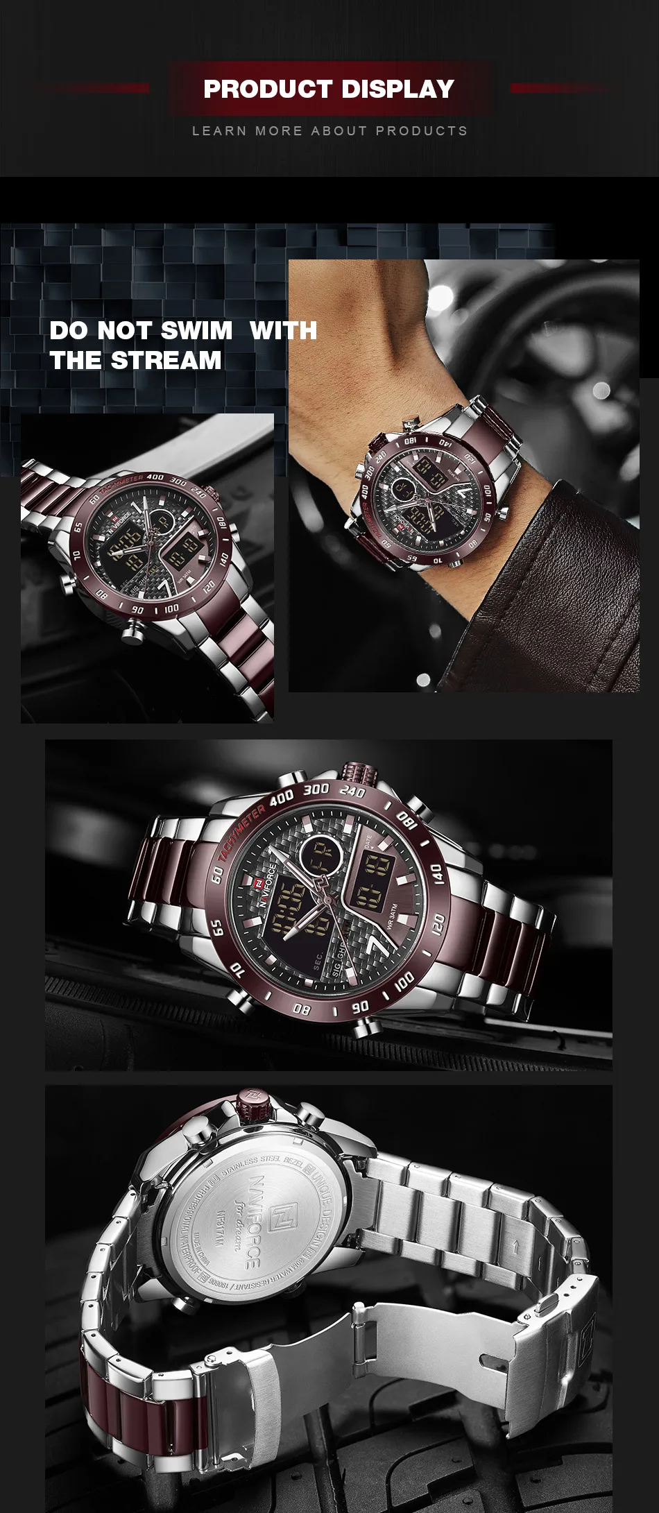 NAVIFORCE брендовые Роскошные мужские часы, военные цифровые спортивные наручные часы, мужские модные водонепроницаемые часы со стальным ремешком