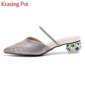 

Krazing pot 2020 summer limited customization big size natural leather pointed toe slip on mules young lady dating sandals L1f1