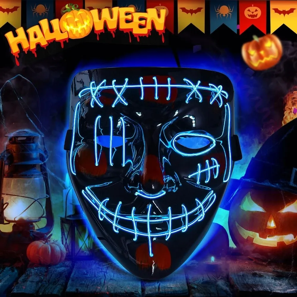 Halloween Skeleton LED Mask Glow Scary Skull cold Light Up Costume Cosplay Skull Party Masks three colors optional