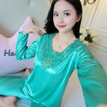 

Silk Pajama Sets for Women Luxury Long Sleeve Pyjamas Sleepwear Set Soild Swxy 2 Pcs Pijama Casual Autumn Homewear Set Pajamas