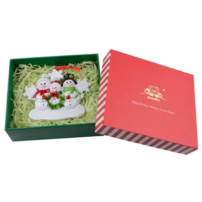 Смола оптом Снеговик Семья 3 рождественские украшения персонализированные подарки, которые могут написать свое имя для праздника и домашнего декора - Цвет: Family of 3-gift box