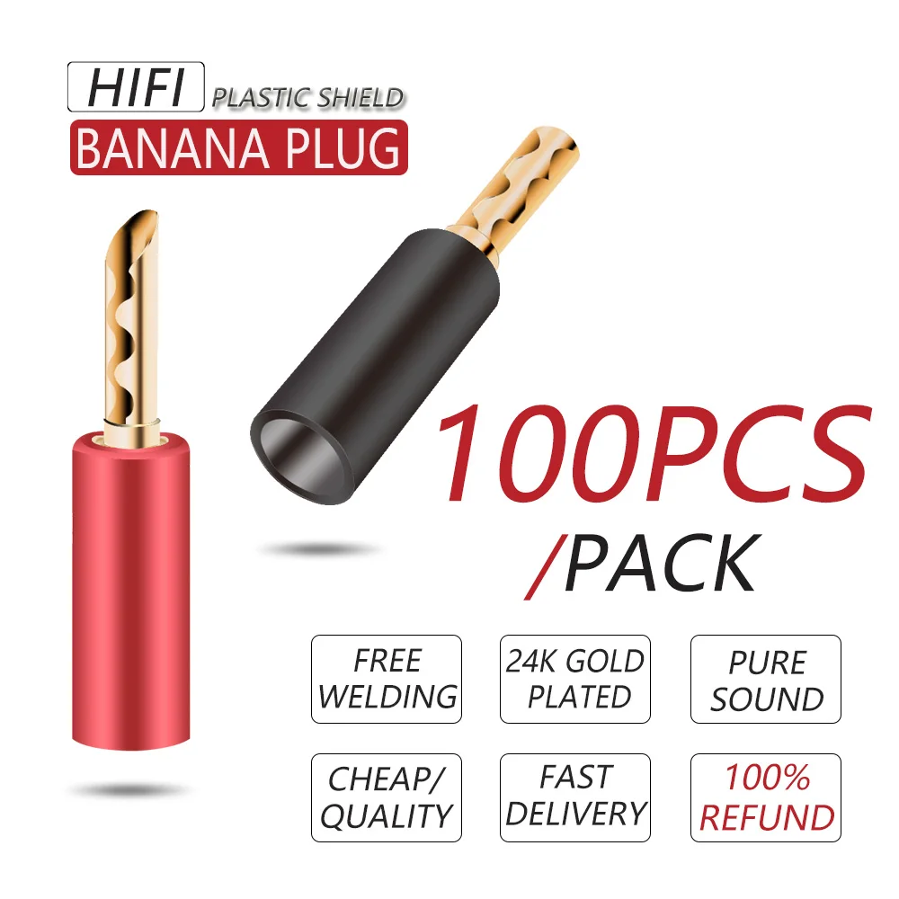 100pcs 4mm HIFI Audio Speaker Screw Banana Plugs Connector Red Black Screw  Type Speaker Cable Wire Pin Banana Plug Connectors