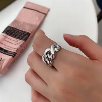 

RUIYI Real 925 Sterling Silver Women Punk Hyperbole Chic Rings Minimalism Female Simple Design Personalized 18K Gold Niche Rings