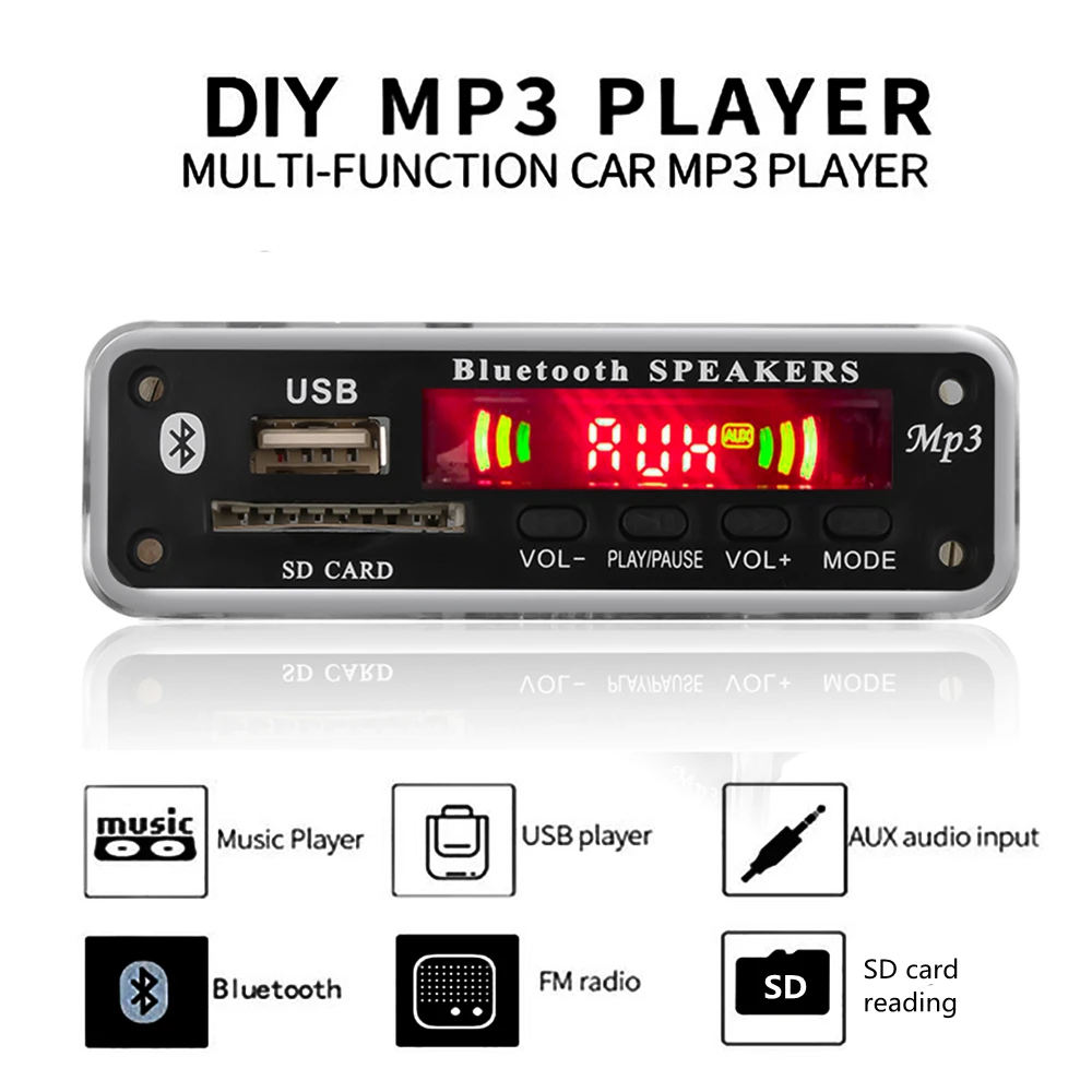 DIY Bluetooth Радио MP3 плеер модуль 5 В/12 В декодер плата Поддержка FM приемник AUX SD карта 3