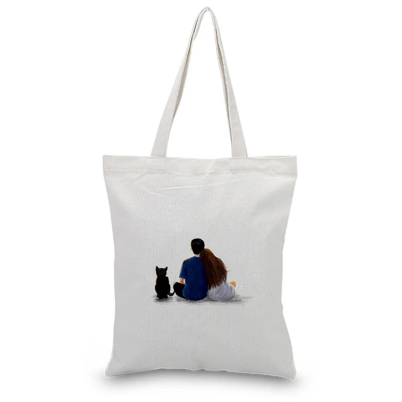 Холщовая Сумка для влюбленных с рисунком, сумка для ежедневного использования, текст, сделай сам, пользовательский принт, логотип, Экологичная многоразовая для покупок, сумка для рециркуляции