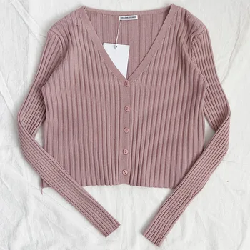 

ZCWXM Spring Autumn 2020 Cardigans Solid Stretch Short Sexy Sweaters Women Soft V Neck Elegant Ropa Mujer Fashion Tops 0505