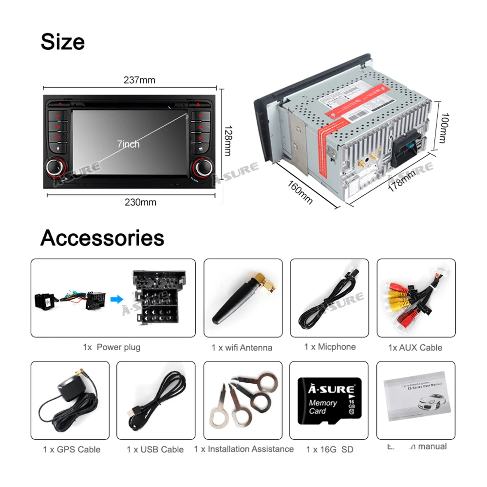Best A-Sure 2 Din 4G RAM 8 Core Car Android 9.0 Auto Radio DVD Player Navigation For Audi A4 S4 RS4 8E 8F B9 B7 SEAT EXEO (2002-2012) 5