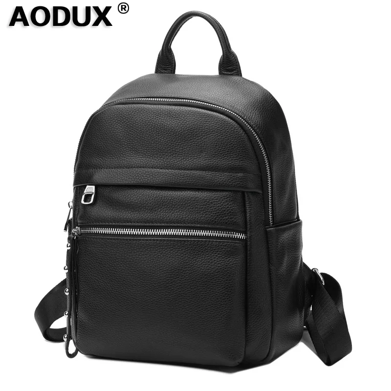 AODUX Новинка 100% натуральная кожа серебряные аксессуары женские рюкзаки Леди