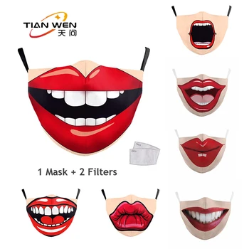 

Sexy Red Lips Adult Printed Funny Face Masks Reusable PM2.5 Protective Dust Masks Adult Washable Fabric Dust Mouth Masks
