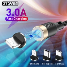 GTWIN 3M Магнитный кабель быстрой зарядки Micro Тип usb C для iPhone 11 samsung S9 магнит Зарядное устройство для передачи данных Зарядное устройство с функцией быстрой зарядки