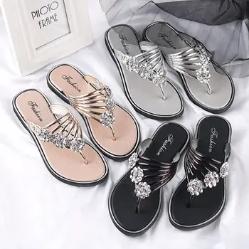 

Chanclas De Mujer Women Cute Light Weight Golden Comfort Beach Flip Flops Lady Casual Sweet Silver Anti Skid Flip Flops E6049