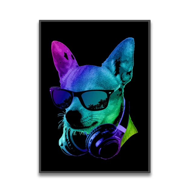 Neon style cool Dj animals Leopard Dog Orangutan Wall Art Canvas Poster Print Picture Home Living Room Decoration Painting AA-401