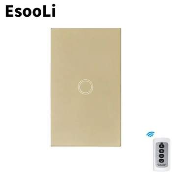 

EsooLi Gold Remote Touch Switch US/AU Standard Smart Home for LED Bulb Wall Touch Switch 1/2/3 Gang 1 Way Crystal Glass