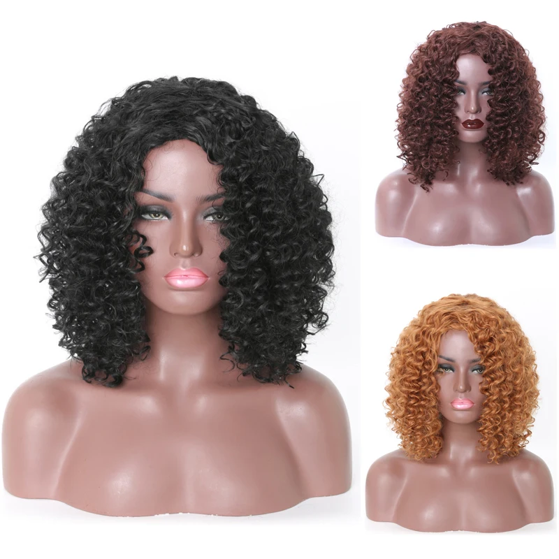 

Afro Kinky Curly Wig Short Brown Synthetic Bob Wigs for Black/White Women High Temperature Hair 10 Colors
